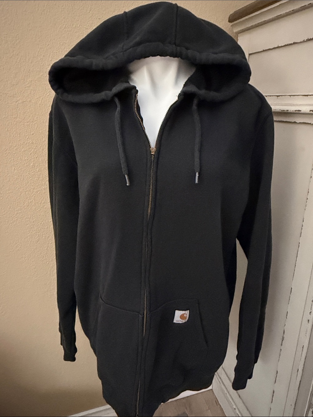 Carhartt Black Full-Zip Hooded Sweatshirt with Logo Patch